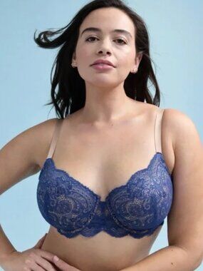 THIRDLOVE 24/7 Lace Balconette Bra in Blue, Women’s Size 32D